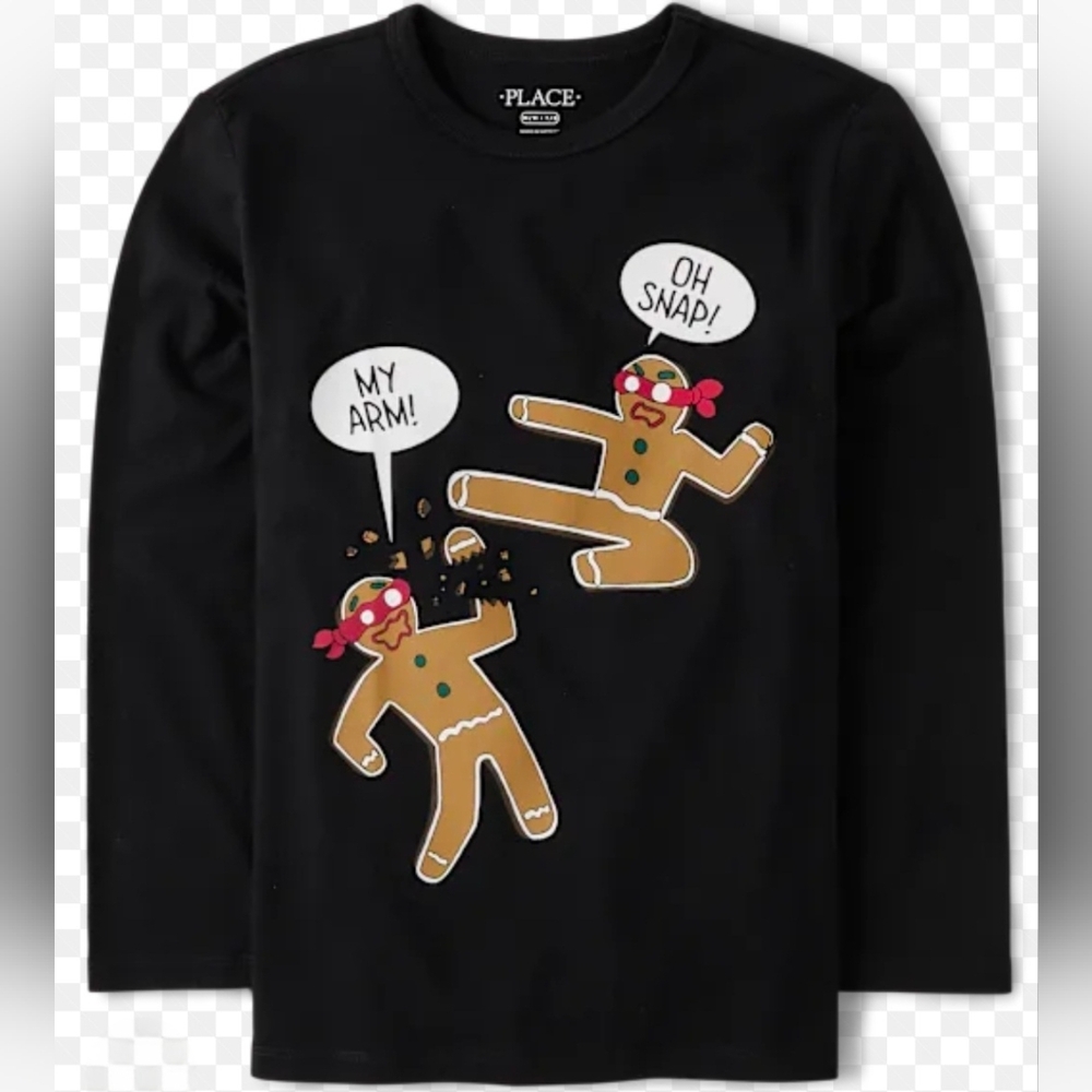 🎉5/$20 The Children's Place Black Gingerbread Oh Snap Tee